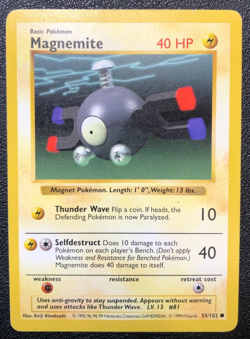 Magnemite Pokemon 53/102 Shadowless CCG TCG Gaming RARE!! Trading Card - Image 1