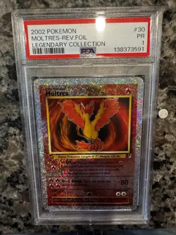 2002 Pokemon Legendary Collection #30 Moltres Reverese Foil PSA 1 - Image 1