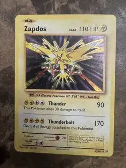 POKEMON ZAPDOS #42/108 RARE HOLOFOIL HP EVOLUTIONS CARD - Image 1