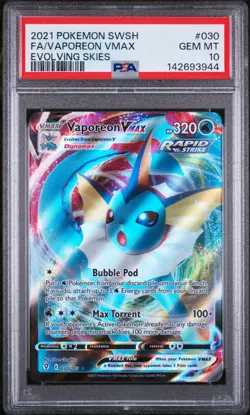 2021 POKEMON SWORD & SHIELD EVOLVING SKIES #030 FULL ART/VAPOREON VMAX PSA 10 - Image 1