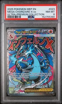 PSA 8 NM/MT 2025 POKEMON MEP EN-ME BLACK STAR PROMO #023 MEGA CHARIZARD X EX UPC - Image 1