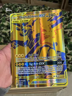 JUMBO Oversized Pikachu & Zekrom GX Tag Team Gold Promo FOIL SM248 Pokemon (2) - Image 3