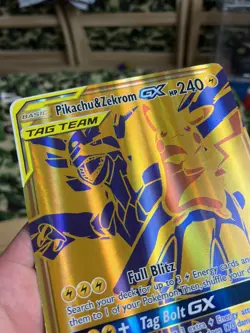 JUMBO Oversized Pikachu & Zekrom GX Tag Team Gold Promo FOIL SM248 Pokemon (2) - Image 4