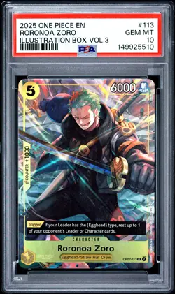 2025 ONE PIECE PROMOS ILLUSTRATION BOX VOL.3 #113 RORONOA ZORO PSA 10 - Image 1