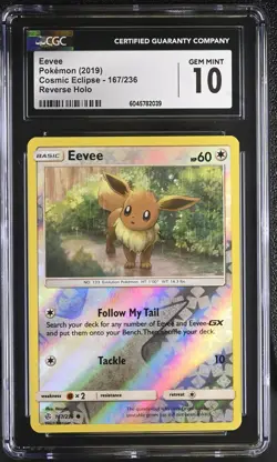 Pokemon Card CGC 10 EEVEE Reverse Holo #167 Cosmic Eclipse English Sun & Moon - Image 1