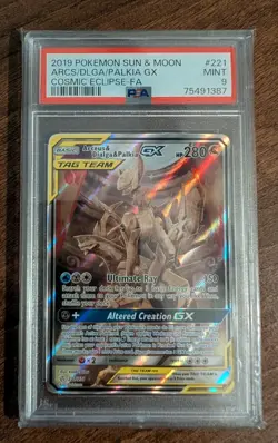Arceus & Dialga & Palkia GX 221/236 Cosmic Eclipse Tag Team Pokemon TCG PSA 9 - Image 1