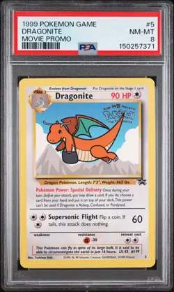 1999 Pokemon Dragonite Game Movie Promo #5 PSA 8 NM-MT - Image 1