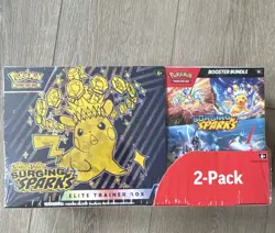 Pokemon TCG Surging Sparks ETB + Booster Bundle 2-Box English 2025 Pikachu - Image 1