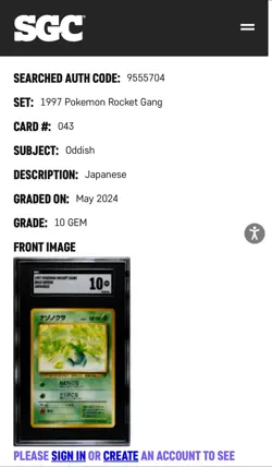 Team Rocket Oddish 1997 | SGC 10 | Japanese | *VERY RARE, POP. 3* | Pokemon - Image 4