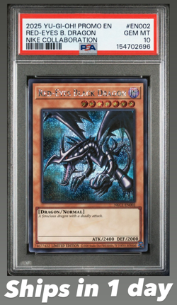 PSA 10 2025 YU-GI-OH! NIKE COLLABORATION PROMO #EN002 RED-EYES BLACK DRAGON - Image 1