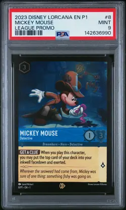2023 DISNEY LORCANA EN P1-PROMO LEAGUE PROMO #8 MICKEY MOUSE - DETECTIVE PSA 9 - Image 1