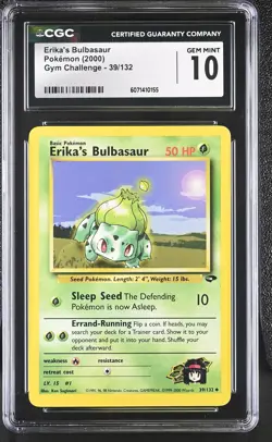 CGC 10 GEM MINT Erika's Bulbasaur 2000 Gym Challenge 39/132 Pokemon Card - Image 1
