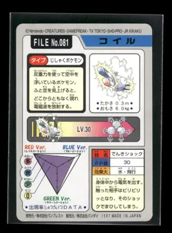 Magnemite NO. 081 - Bandai Carddass Series 3-4 Japanese Pokemon Card - NM/M - Image 2