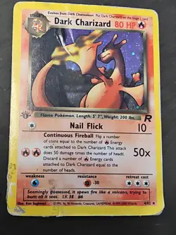 BEYOND DAMAGED Pokemon Team Rocket Dark Charizard 1st Edition Holo 4/82 TRASHED! - Image 1