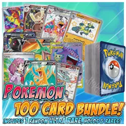 Pokemon Card Lot 100 Official TCG Cards Ultra Rare Included EX GX V MEGA + HOLOS - Image 1