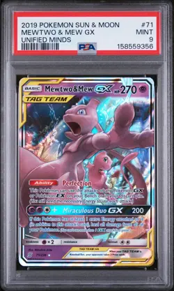 2019 Pokemon Sun & Moon Unified Minds Mewtwo & Mew GX Unified Minds PSA 9 - Image 1