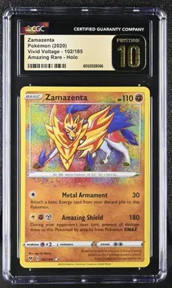 CGC 10 PRISTINE Zamazenta Holo 102/185 Amazing Rare SWSH Vivid Voltage Pokemon - Image 1