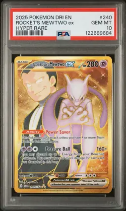 2025 POKEMON DESTINED RIVALS #240 TEAM ROCKET'S MEWTWO EX PSA 10 - Image 1