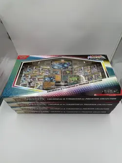 4 x Pokemon Prismatic Evolutions Lucario EX and Tyranitar EX Premium Collection - Image 1
