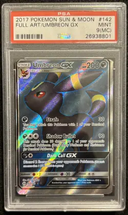 PSA 9(MC) 2017 Pokemon Sun & Moon Full Art Umbreon GX #142 Mint Miscut Rare - Image 1