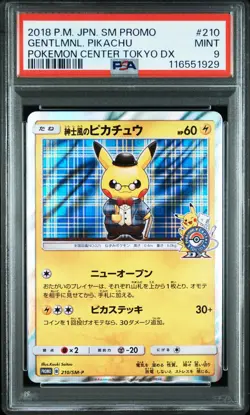 PSA 9 Pokemon Card Gentleman Pikachu Pokemon Center Tokyo 2018 210 Japanese - Image 1