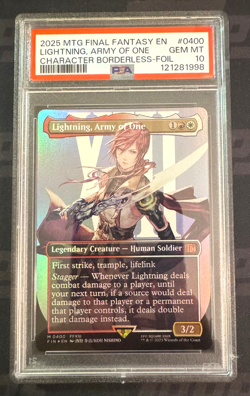 2025 MAGIC MTG FINAL FANTASY 0400 LIGHTNING ARMY OF ONE BORDERLESS FOIL PSA 10 - Image 1