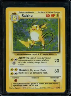Raichu Pokemon 1999 Base Set Unlimited Holo Rare 14/102 MP - Image 1