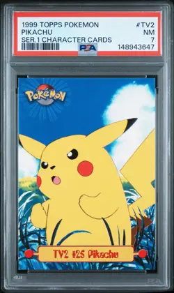 1999 Pokemon Topps Series 1 Character Card #25 Pikachu #TV2 Black Logo PSA 6! - Image 1