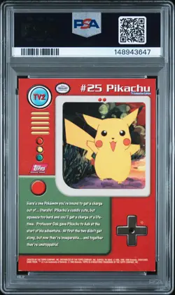 1999 Pokemon Topps Series 1 Character Card #25 Pikachu #TV2 Black Logo PSA 6! - Image 2