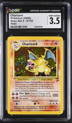 CGC 3.5 Charizard 4/130 Holo Base Set 2 Pokemon Card - Image 1