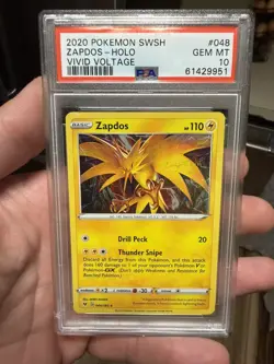 2020 Pokemon SWSH Vivid Voltage Zapdos Holo 048/185 PSA 10 Gem Mint - Image 1