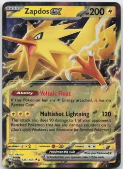 Zapdos ex 145/165 Double Rare 151 Pokemon Near Mint - Image 1