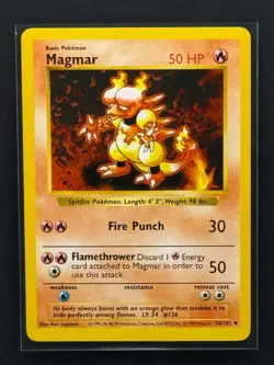 1999 Pokemon Magmar - 36/102 - Shadowless Version - Base Set - Never Played - Image 1
