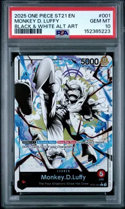 2025 ONE PIECE ST21-EX GEAR 5 #001 MONKEY D. LUFFY BLACK & WHITE ALT ART PSA 10 - Image 1