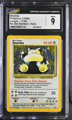 CGC 9 MINT Snorlax 1999 Jungle 11/64 No Set Symbol Holo Pokemon Card - Image 1