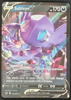 Sableye V 120/202 Sword & Shield Base Ext. Art Ultra Rare Holo Pokemon 2020 NM - Image 1