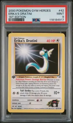 2000 Pokemon Vintage 1st Edition Gym Heroes Erika's Dratini #42 PSA 9 (NEW CERT) - Image 1