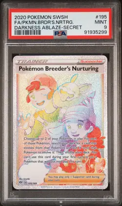 2020 Pokemon Sword Shield Darkness Ablaze 195 Pokemon Breeder's Nurturing PSA 9 - Image 1