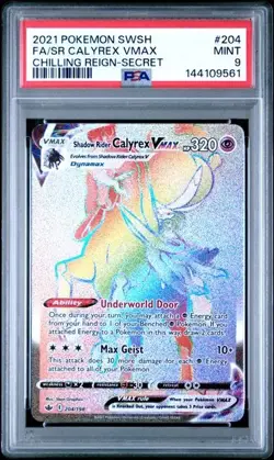 PSA 9 SHADOW RIDER CALYREX VMAX 204 CHILLING REIGN SECRET RAINBOW RARE POKEMON - Image 1
