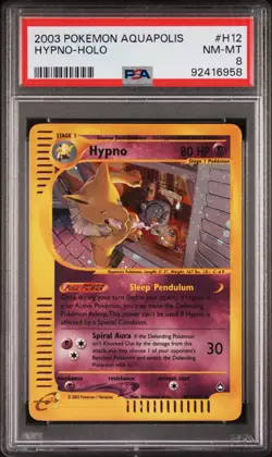 Pokemon WotC Aquapolis Holofoil Card H12 Hypno PSA 8 - Image 1