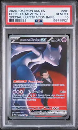 2026 POKEMON ASC EN-ASCENDED HEROES #281 TEAM ROCKET'S MEWTWO EX PSA 10 - Image 1
