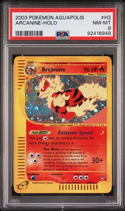 Pokemon WotC Aquapolis Holofoil Card H2 Arcanine PSA 8 - Image 1