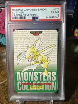 1996 POKEMON JAPANESE BANDAI CARDDASS VENDING 123 SCYTHER PSA 6 - Image 1