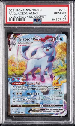 2021 POKEMON SWORD & SHIELD EVOLVING SKIES SECRET FULL ART/GLACEON VMAX PSA 10 - Image 1