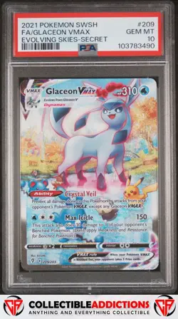 2021 Pokemon Sword & Shield Evolving Skies #209 Glaceon Vmax PSA 10 - Image 1