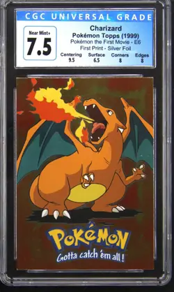 1999 TOPPS POKEMON THE FIRST MOVIE 1ST PRINT SILVER FOIL CHARIZARD CGC 7.5 - Image 1