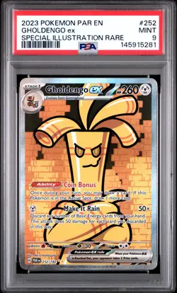 LUCKY PSA 9 Gholdengo EX 252 POKEMON Paradox Rift **ALL GOLD EVERYTHING** - Image 1