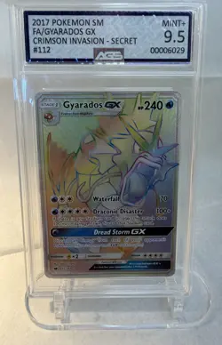 AGS 9.5 Gyarados GX 2017 Crimson Invasion 112/111 Rainbow Rare Pokemon Card - Image 1