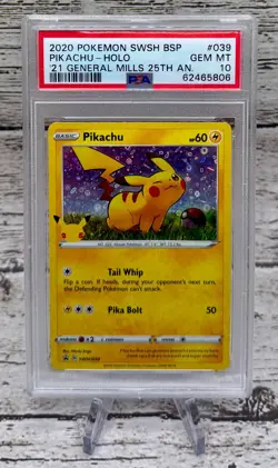 2020 Pokemon SWSH Black Star Promo Pikachu General Mills 25th Holo #039 PSA 10 - Image 1