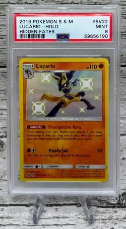 2019 POKEMON SUN & MOON LUCARIO-HOLO HIDDEN FATES #SV22 - PSA 9 MINT - Image 1
